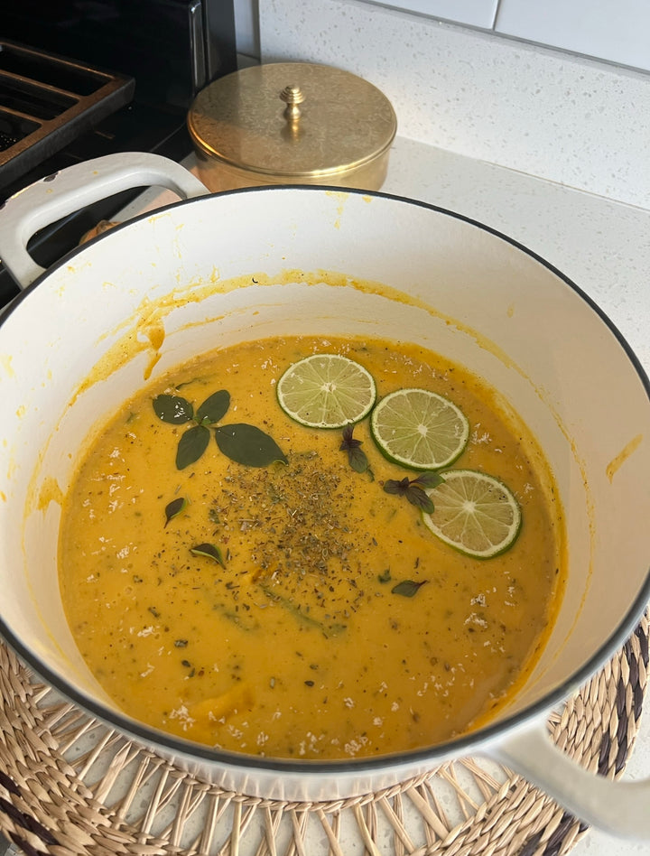 Squash Bliss Soup with Extra Protein along with Mix Veggie Stir-Fry